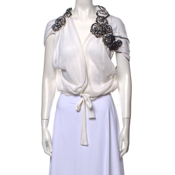 Class Roberto Cavalli White Sheer Embroidered Floral Cardigan Italy size 46 - Picture 1 of 7